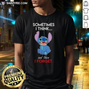 Alt Text: Cartoon T-shirt featuring 'Nice Stitch Sometimes I Think And Then I Forget' design, perfect for casual wear.
