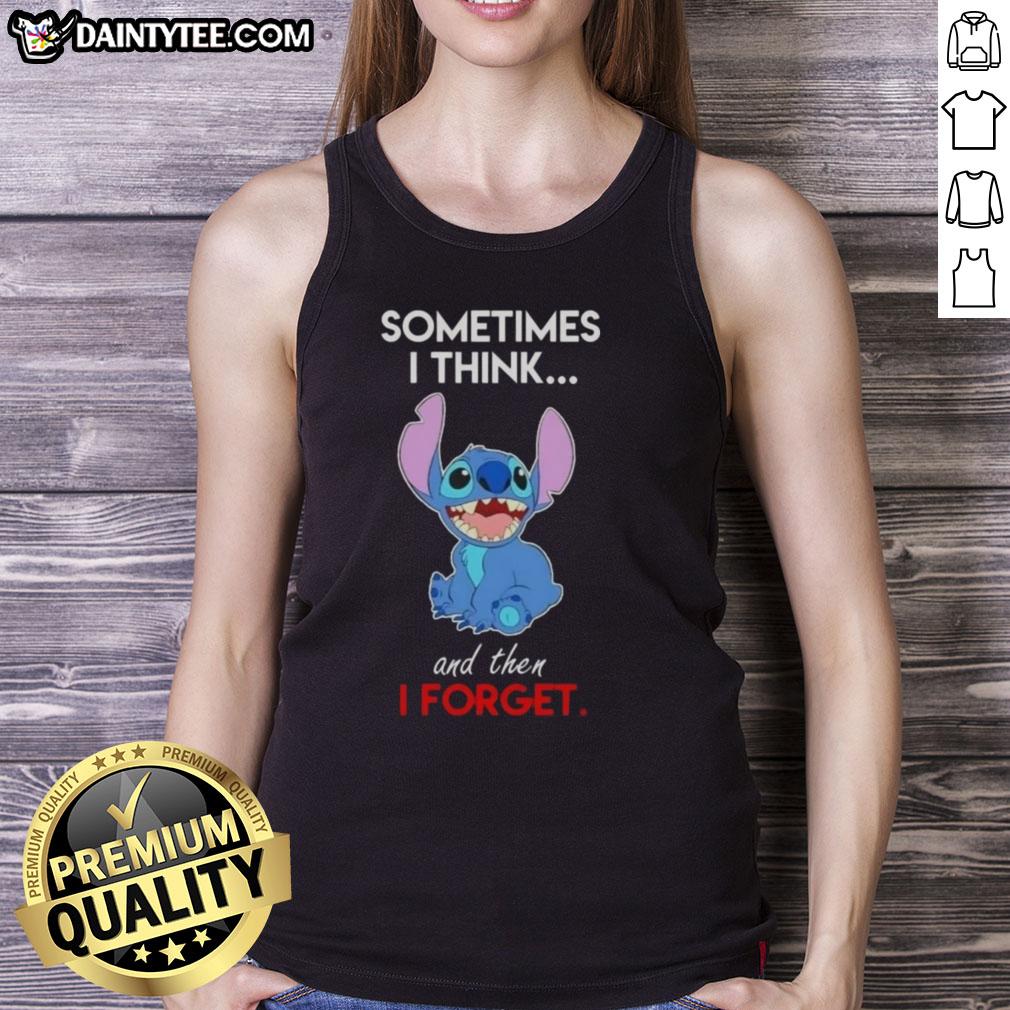 Alt Text: Cartoon tank top featuring Sometimes I think and then I forget with a nice stitch design, perfect for casual wear.