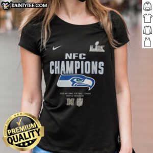 Seattle Seahawks 2025 NFC Champions Ladies Tee, perfect for Super Bowl LX fans celebrating their team's victory.