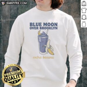 Alt Text: Official Christopher Grady and Scott Hunter Blue Moon Over Brooklyn Extra Banana Sweatshirt displayed on a hanger.