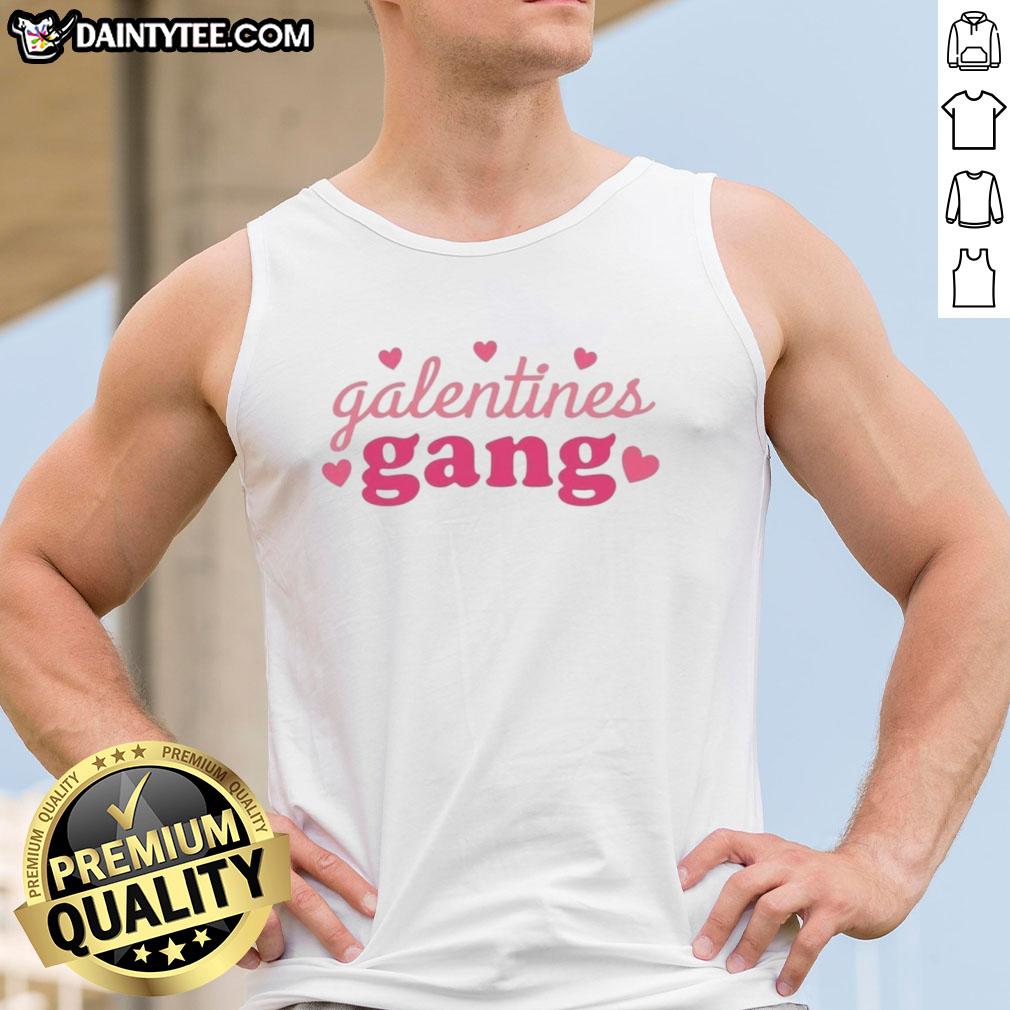 Official Galentines Gang Valentine's Tank Top featuring fun graphics for a festive girls' night out.