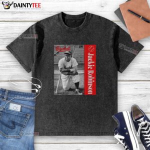 Alt Text: Official Jackie Robinson Major League Baseball washed t-shirt featuring vintage design and comfortable fit.