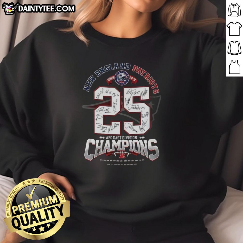 Alt Text: Official New England Patriots AFC East Division Champions sweatshirt featuring team logo and signature design.