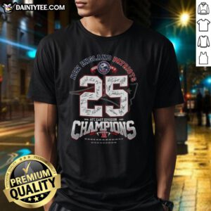 Official New England Patriots AFC East Division Champions Signature T-Shirt featuring team logo and championship details.