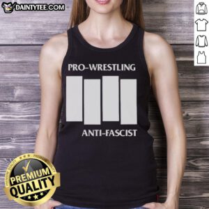 Official Pro Wrestling Anti-Fascist parody logo tank top featuring four bold white lines design for wrestling fans.