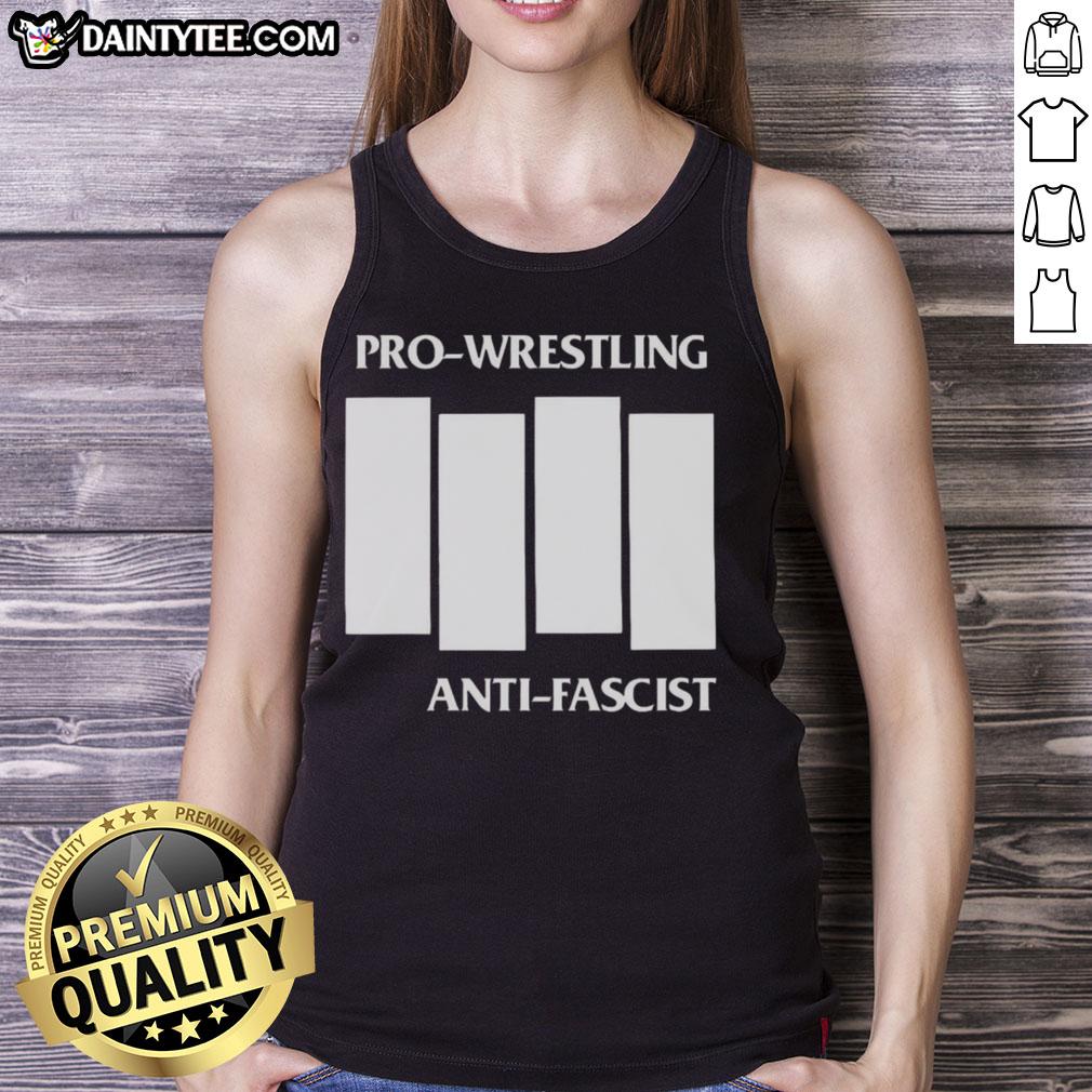 Official Pro Wrestling Anti-Fascist parody logo tank top featuring four bold white lines design for wrestling fans.