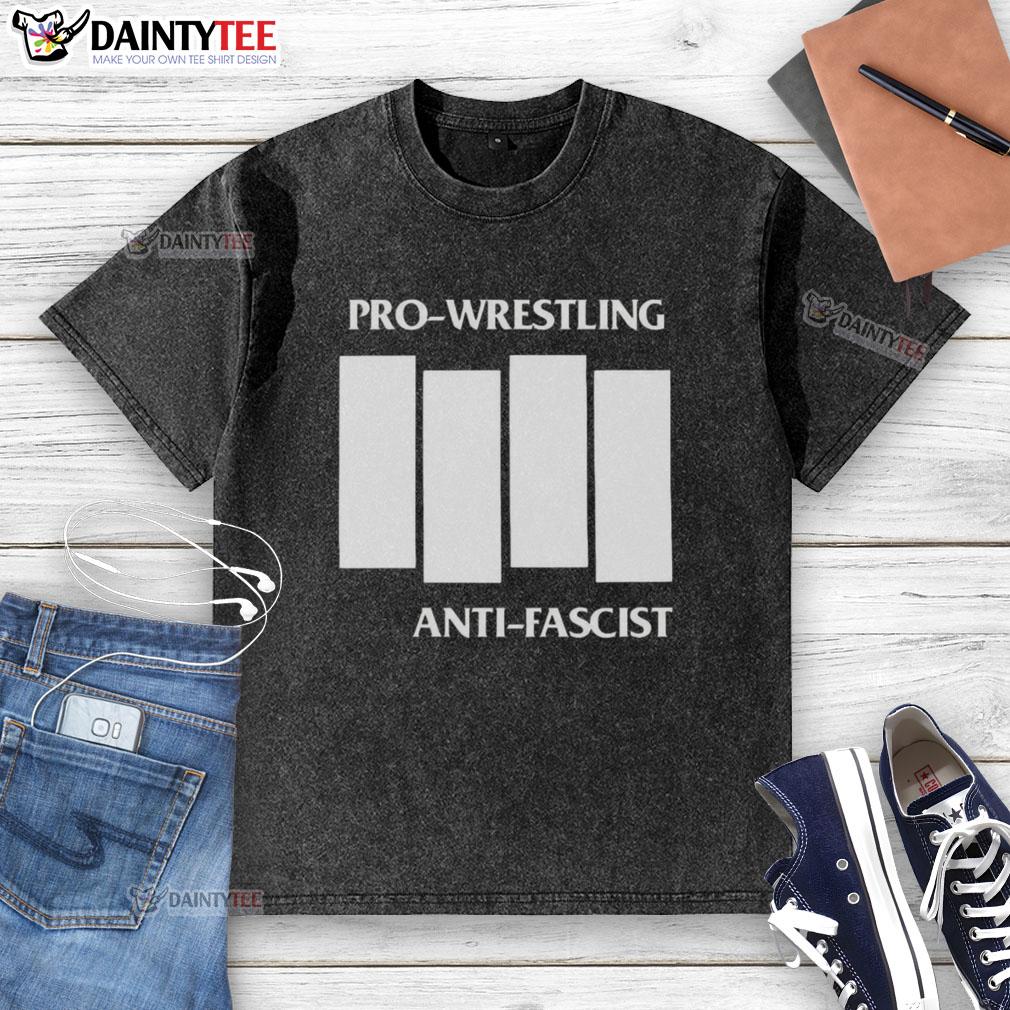 Official Pro Wrestling Anti-Fascist parody logo on a stylish washed t-shirt, promoting inclusivity and activism.