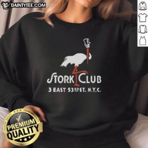 Vintage Stork Club logo sweatshirt from East New York City, featuring classic design and retro style for restaurant enthusiasts.