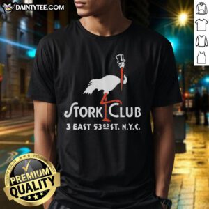 Vintage The Stork Club 3 East New York City restaurant logo t-shirt design showcasing classic retro style.