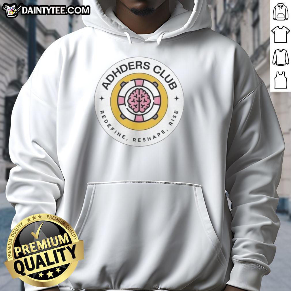 Top Adhders Club Redefine Reshape Rise logo hoodie featuring a stylish design in vibrant colors.