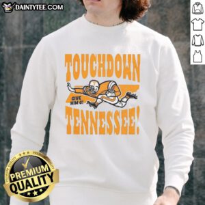 Vintage Tennessee Volunteers football sweatshirt celebrating touchdowns with 'Give Him Six' slogan in orange and white.