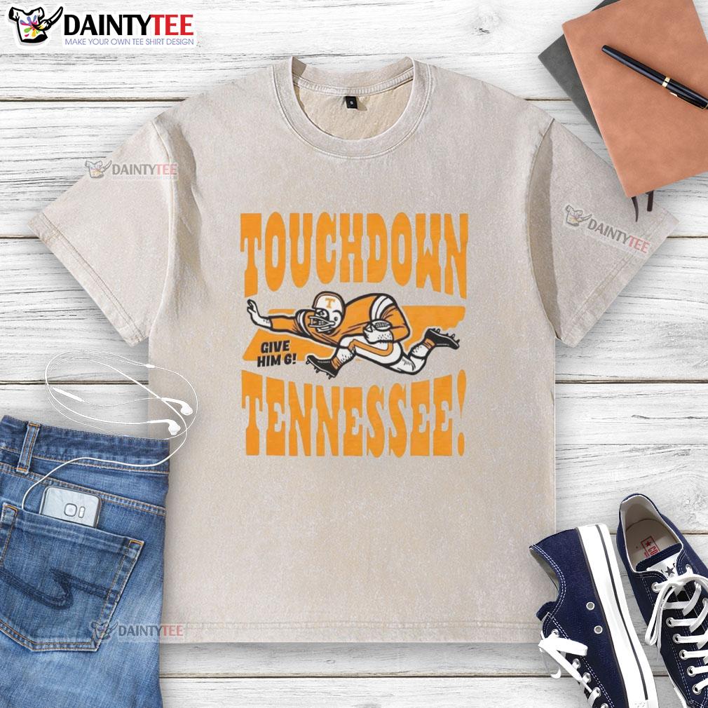 Vintage washed Tennessee Volunteers football t-shirt featuring 'Give Him Six' design, perfect for fans and game day.