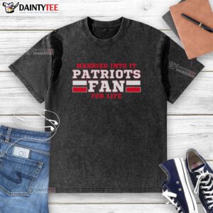 Alt Text: Awesome Married Into It Patriots Fan Football For Life Washed T-Shirt featuring vibrant team colors and a casual fit.