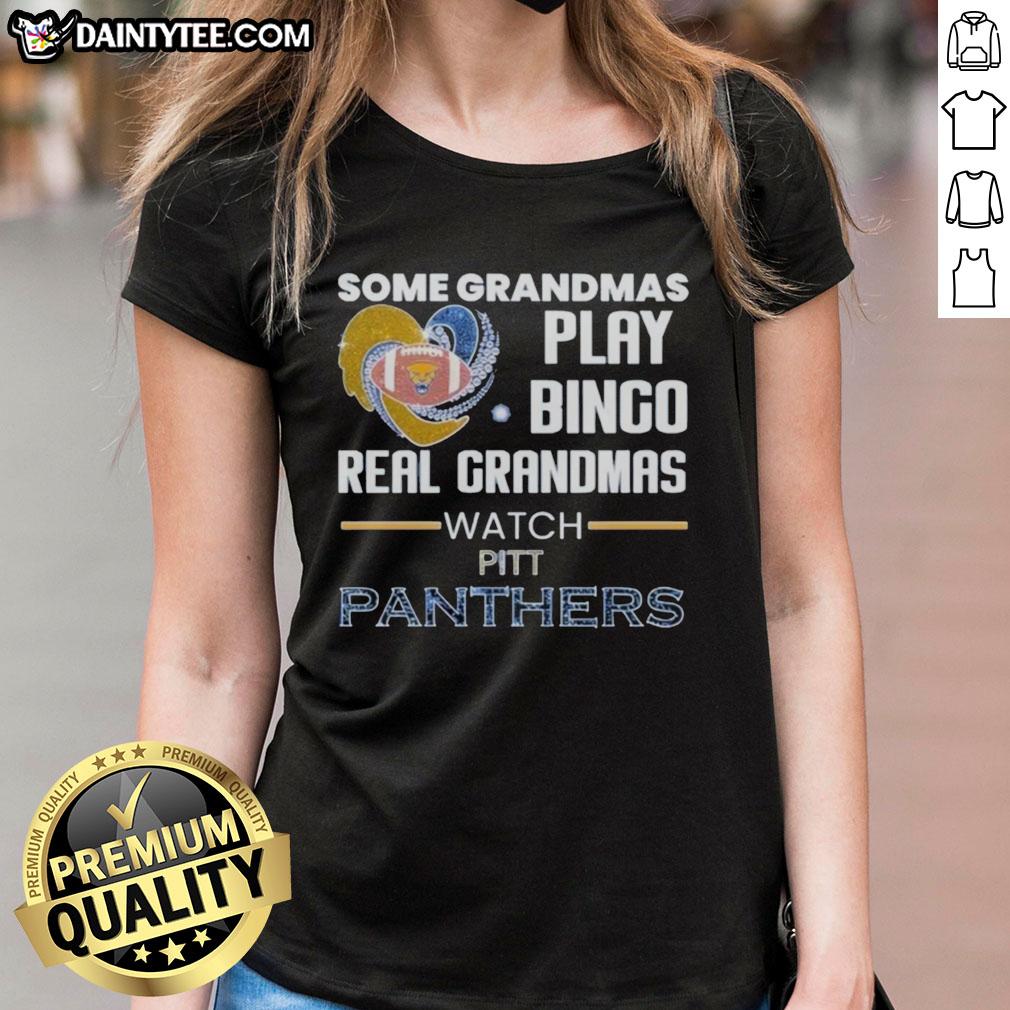 Real grandmas enjoying bingo night in Pittsburgh Panthers ladies tee, showcasing fun and team spirit.