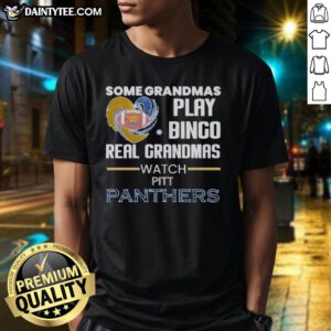 Awesome T-shirt featuring 'Real Grandmas Watch Pittsburgh Panthers' slogan for bingo-loving grandmas in sporty style.