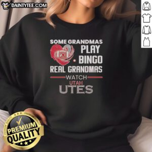 Real grandmas play bingo in Utah Utes sweatshirt, showcasing fun and community spirit at a lively gathering.
