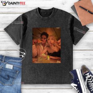 Good Bruno Mars and rose eating pizza in a 2026 Grammy washed t-shirt, showcasing a fun and casual vibe.