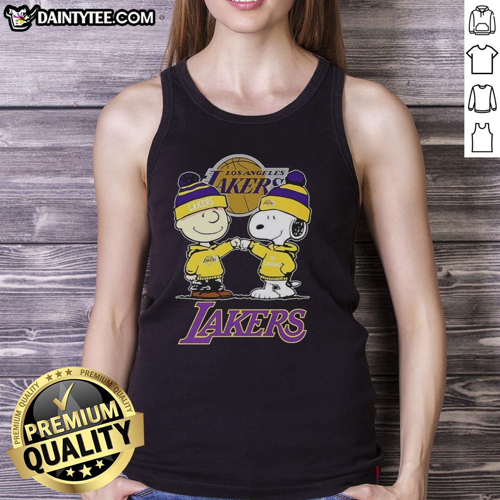 Good Charlie Brown Touch Hand Snoopy X Los Angeles Lakers Logo Tank Top featuring iconic characters and stylish design.