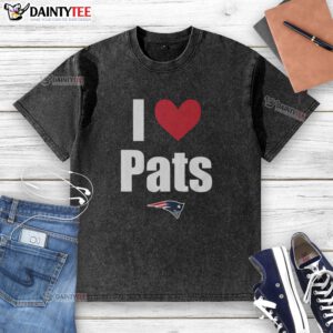 Alt Text: Good New England Patriots I Heart Pats washed t-shirt featuring team colors and logo for loyal fans.