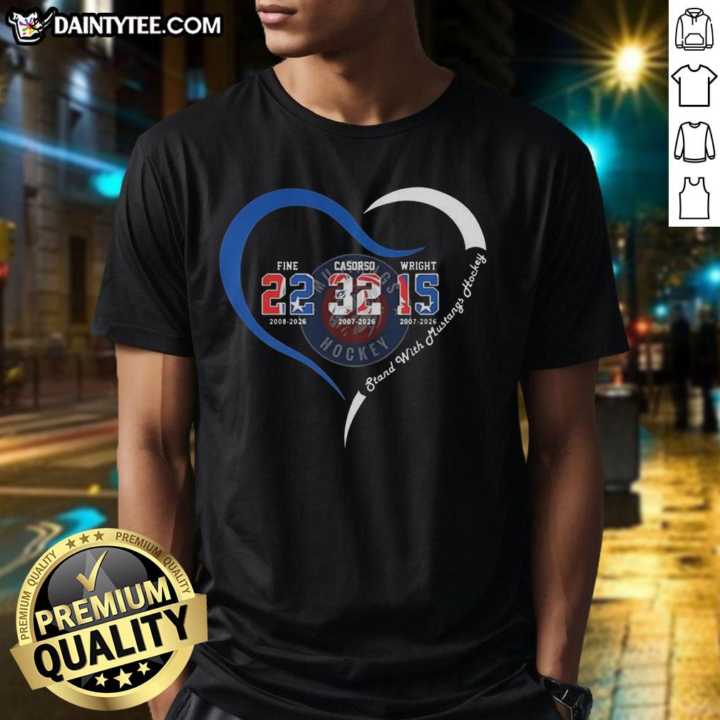 Good Ogden Mustangs Hockey Fine 22 Casorso 32 Wright 15 2026 Heart T-Shirt featuring team colors and logo design.