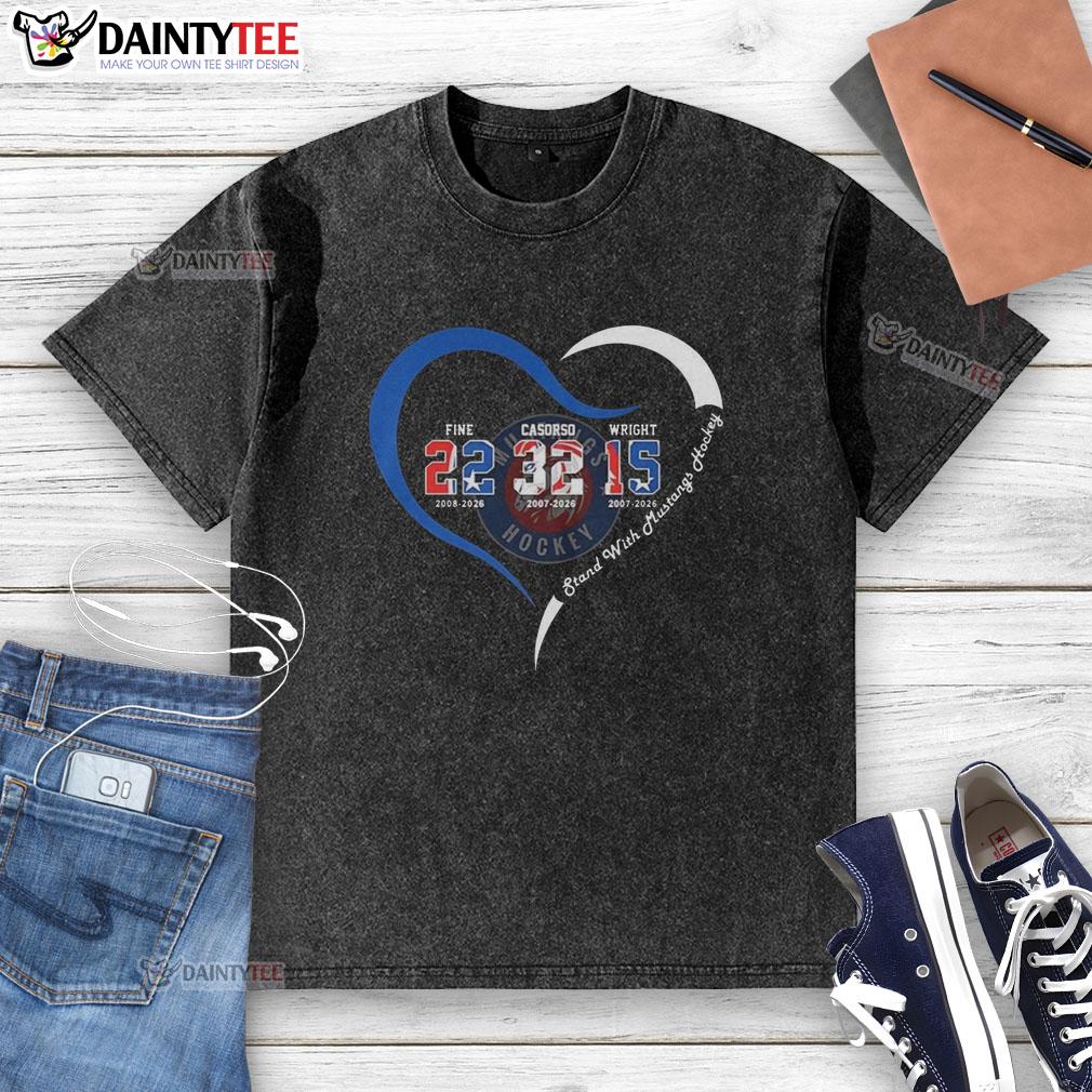 Good Ogden Mustangs Hockey Fine 2026 heart washed t-shirt featuring players Casorso and Wright in vibrant colors.