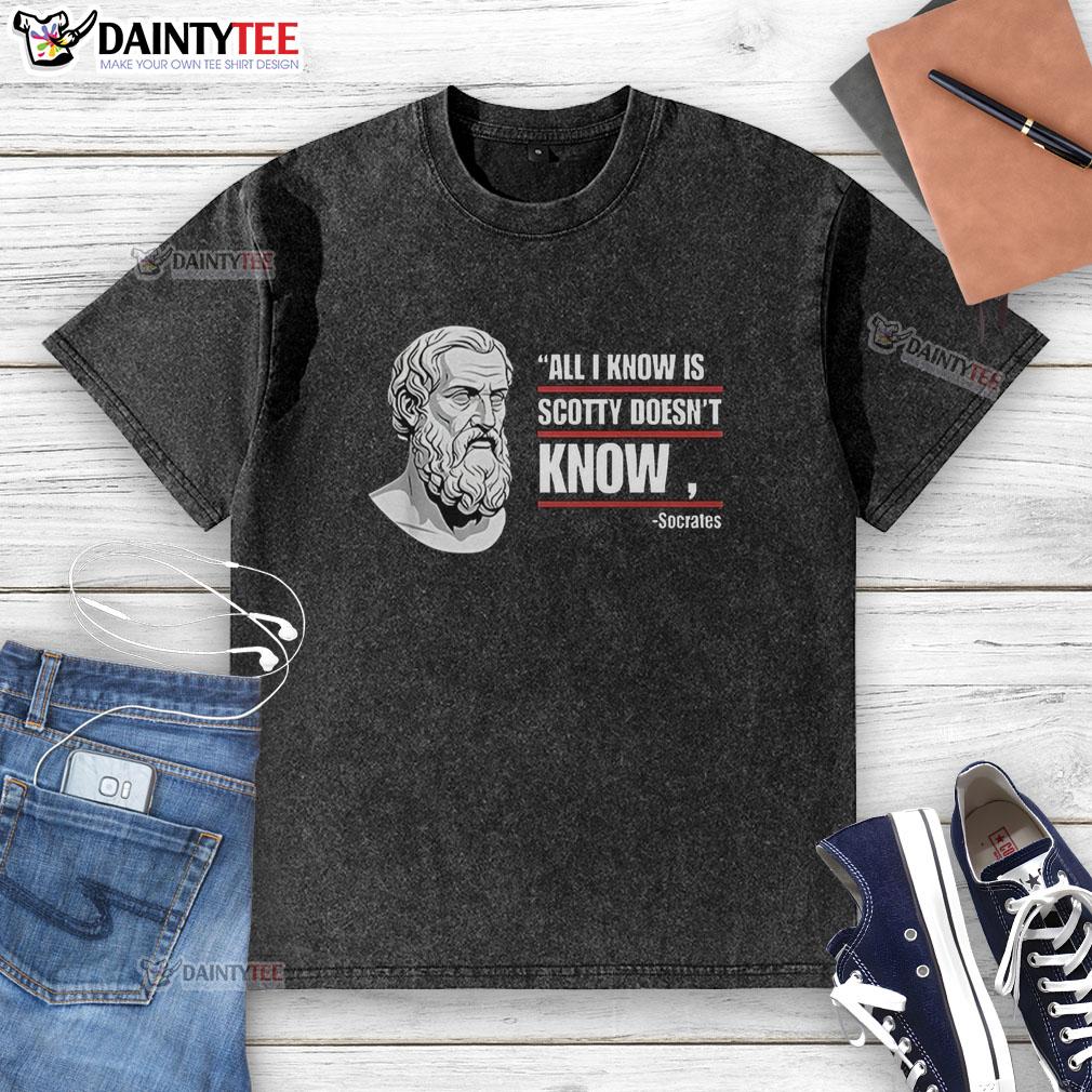 Nice All I Know Is Scotty Doesn't Know washed t-shirt featuring a casual design for fans of the film.