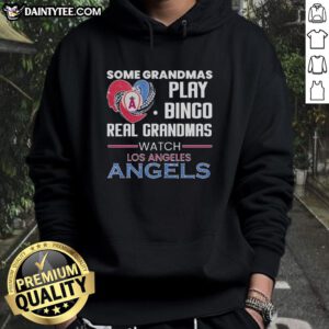 Alt Text: Grandmas enjoy bingo in Los Angeles Angels Diamond Heart Shape Hoodie, showcasing team spirit and fun.