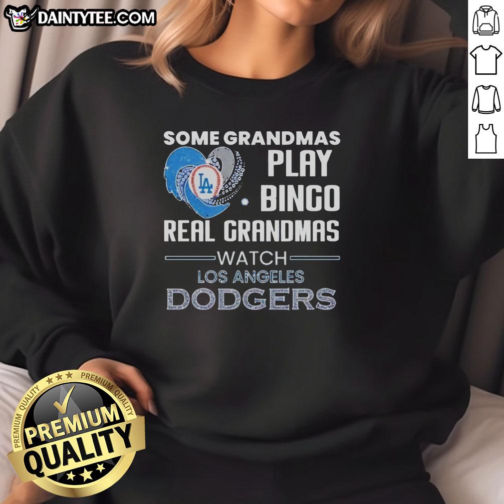 Grandmas playing bingo in Los Angeles, wearing Diamond Heart Shape Sweatshirts, showcasing their love for the Dodgers.