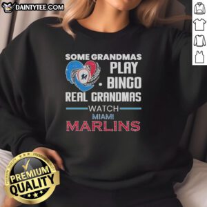 Miami Marlins sweatshirt featuring a heart-shaped design, perfect for grandmas who love baseball and bingo.