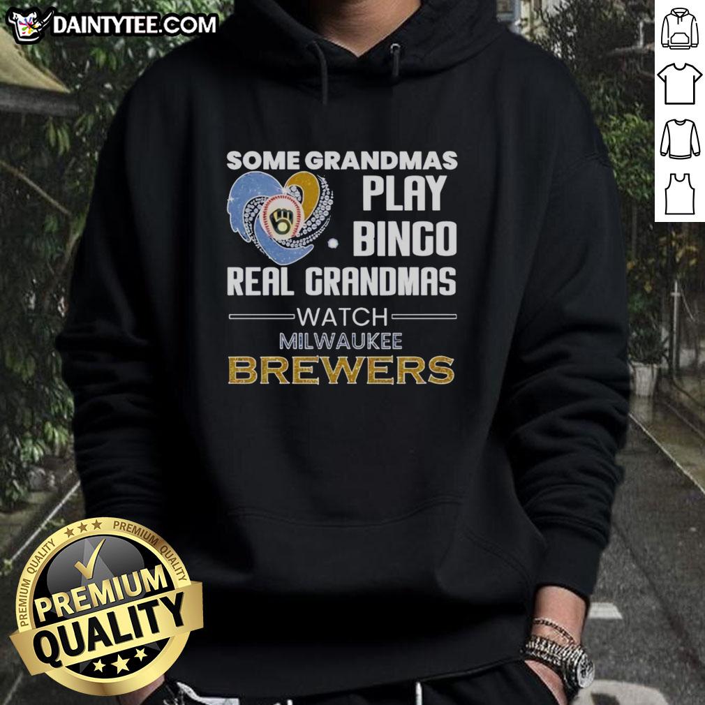 Milwaukee Brewers hoodie in diamond heart shape, showcasing grandmas enjoying bingo and cheering for their team.
