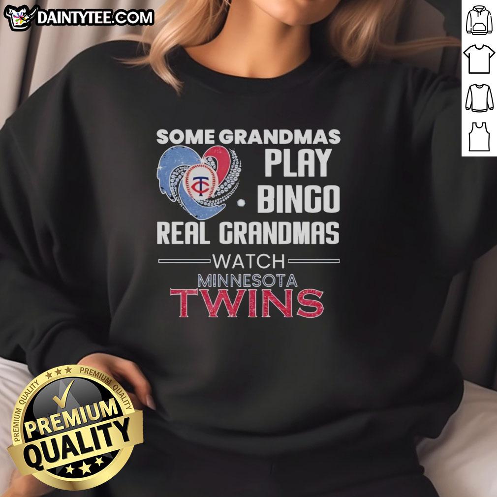 Grandmas enjoying bingo in Nice, Minnesota, wearing Diamond Heart Shape Sweatshirt, perfect for Minnesota Twins fans.