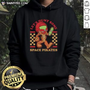 Samus Aran hoodie featuring the iconic Metroid intergalactic hunter design, perfect for fans of the game.