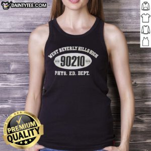 Top West Beverly Hills High Phys Ed Dept tank top featuring school colors and logo, perfect for athletic wear.