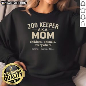 Alt Text: Top Zoo Keeper sweatshirt featuring a mom with children and animals, perfect for animal lovers and family outings.