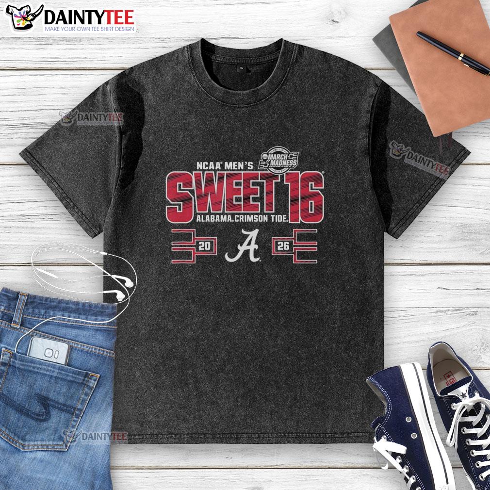 Awesome Alabama Crimson Tide Sweet 16 2026 Men's March Madness washed t-shirt featuring team colors and logo.