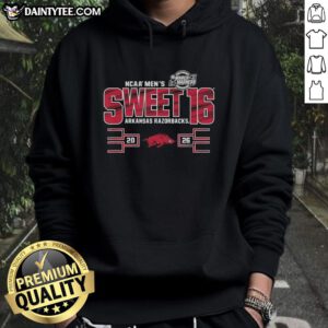 Arkansas Razorbacks Sweet 16 2026 Men's March Madness hoodie featuring team colors and logo in a stylish design.