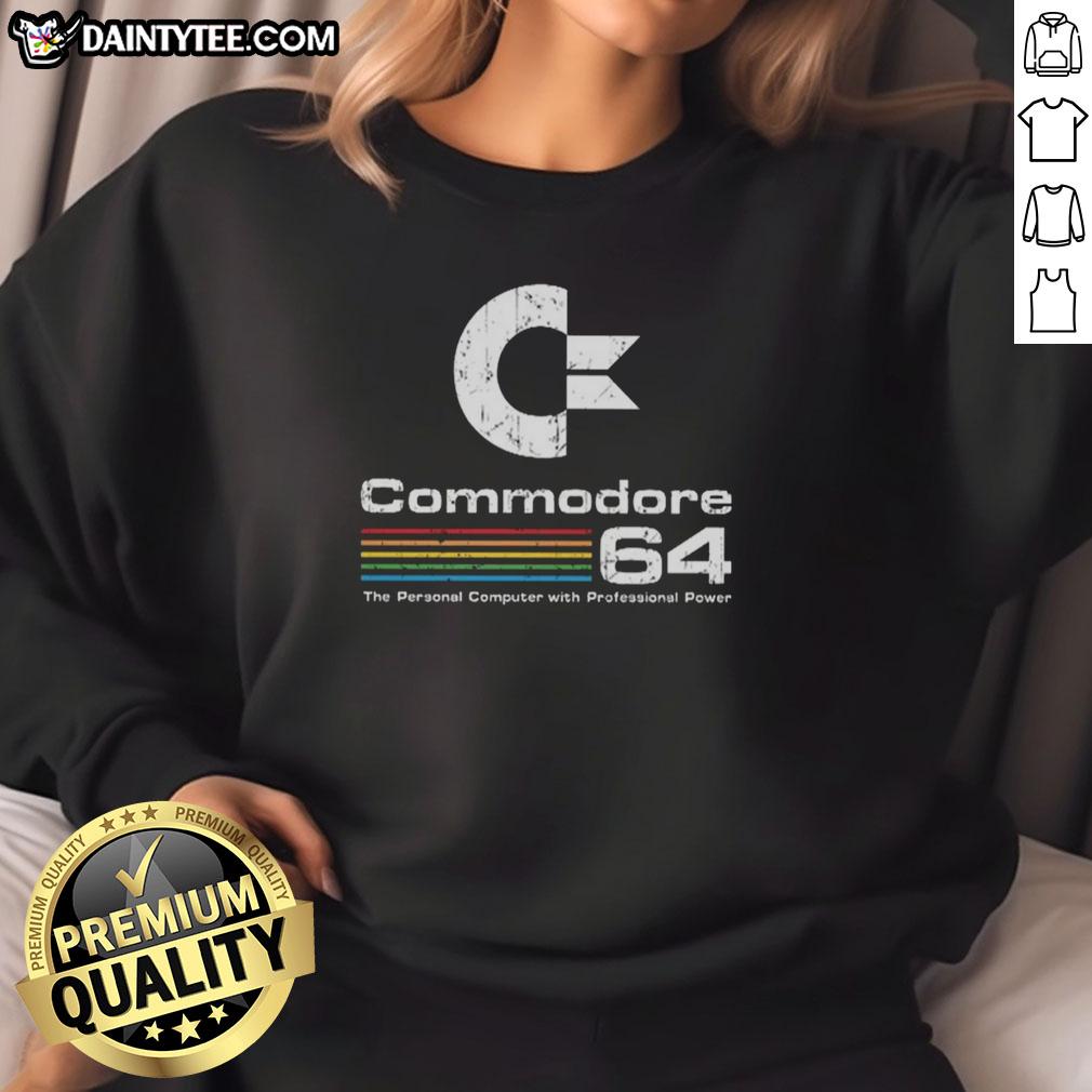 Alt Text: Awesome Commodore 64 sweatshirt featuring retro design, perfect for fans of the classic personal computer.