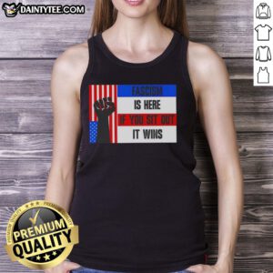 Awesome fascism is here if you sit out, featured on a stylish tank top design promoting activism and awareness.