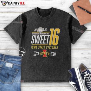 Alt Text: Classic washed t-shirt featuring Iowa State Cyclones logo, celebrating their 2026 NCAA March Madness Sweet 16 bound status.