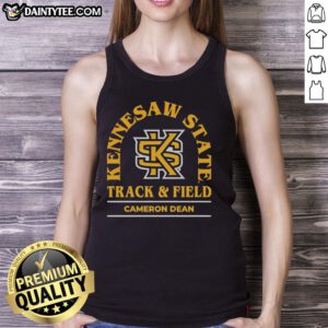 Track and field athlete Cameron Dean in a tank top at Kennesaw State University, showcasing strength and athleticism.