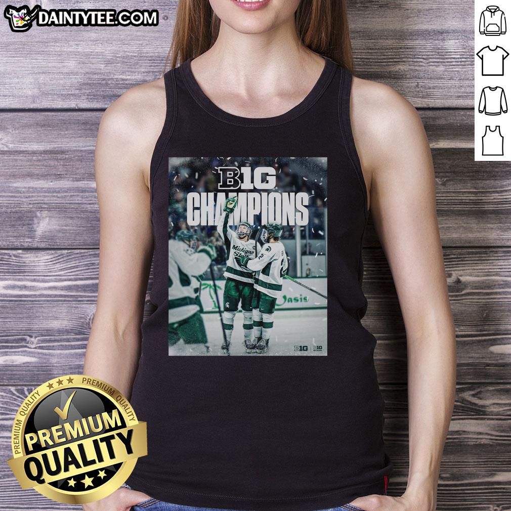 Alt Text: Awesome Michigan State Spartans back-to-back-to-back ice hockey 2026 B1G tank top featuring team logo and colors.
