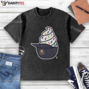 Awesome Milwaukee Brewers ice cream washed t-shirt featuring vibrant team colors and logo, perfect for fans.