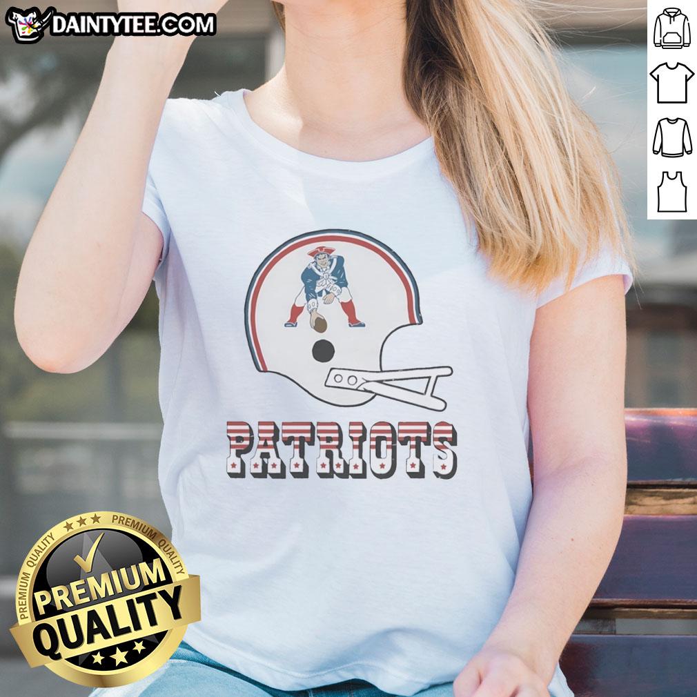 Alt Text: Awesome New England Patriots football logo featured on a big helmet graphic for a stylish ladies' tee.