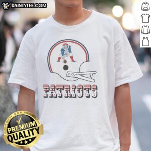 Alt Text: Awesome New England Patriots football logo featured on a stylish big helmet T-shirt design for fans.