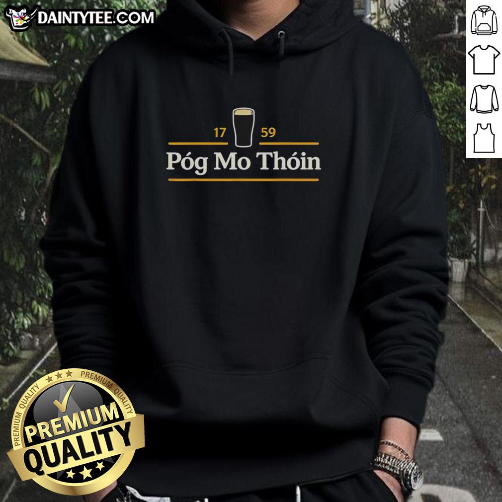Funny Pog Mo Thoin Irish St. Patrick's Day hoodie featuring vibrant green design and playful text for festive wear.
