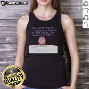 Adorable 'It's the Great Pumpkin, Charlie Brown' tank top featuring the Great Pumpkin design for Halloween festivities.