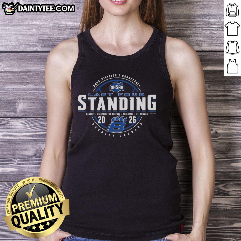 Good Bradley Jaguars 2026 OHSAA Boys Basketball Division 1 Last Four Standing tank top design featuring team colors.