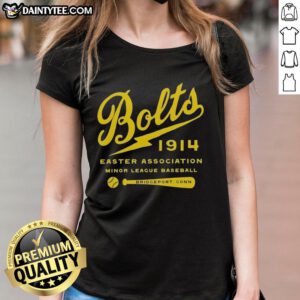 Vintage Good Bridgeport Bolts Connecticut baseball team ladies tee featuring classic logo and design.