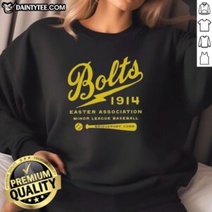 Vintage sweatshirt featuring Good Bridgeport Bolts logo, celebrating defunct baseball teams in Connecticut.