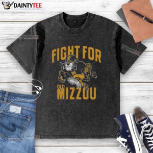 Vintage washed t-shirt featuring 'Good Fight for Old Mizzou' slogan, perfect for fans of Mizzou sports and nostalgia.